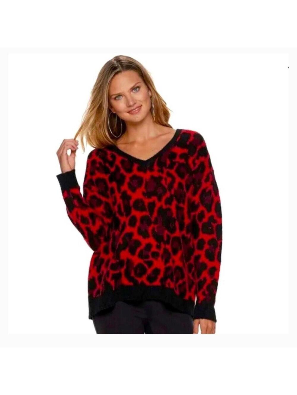 R150 Apt. 9 XL Cheetah 28” PTP Sweater Vneck Redish-Pink R0000150